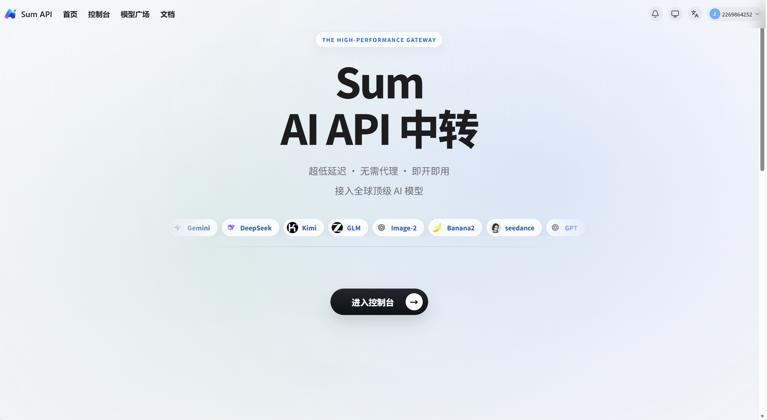 SumAPI API 中转站页面截图